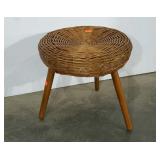 Tony Paul style wicker tripod ottoman, 15" tall