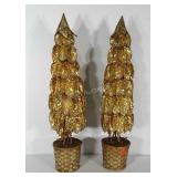 3 foot everlasting gold toned trees on basket