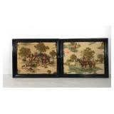 Puffy 3D fabric horse and fox hunt pictures,