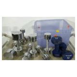 Set of handweights in a plastic tote, 15 lb, 10