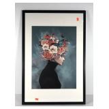 Butterfly and Flowers Head Girl poster, framed,