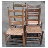 4 Early Farm House Chairs, all cut down at legs.