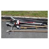 Tool lot. Mitre box, scraper, paint roller, pipe