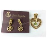 Premier design, green stone pendant with matching