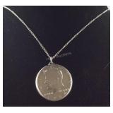 1964 Kennedy half dollar pendant on Sterling