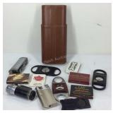 Cigar cutters, lighters, matches, and cigar