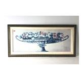 Decor print, floral arrangement in handled bowl,