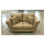 Brushed canvas loveseat with two tone color.
