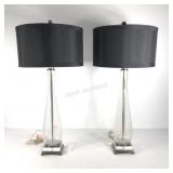 Pair of glass table lamps with black shades with