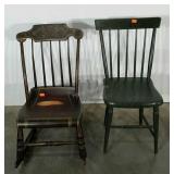 Two early chairs, rocker features painted