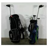 Two golf bags with clubs, 2 drivers, Lynx and US