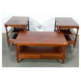 Two end tables and a matching coffee table, table