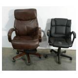 Two office chairs, brown chair is unstable and