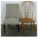 Two chairs, one upholstered chair and one wood
