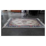 Chinese Wool Area Rug. Floral border, 5.7x9.4".
