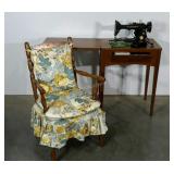 Singer sewing machine and table, chair with pad