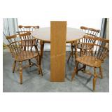 Dining table with leaf and four Ethan Allen comb