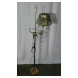Brass bridge lamp with farm scenes on shade. 52"
