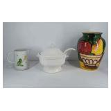 Ceramics lot: large vase with fruit design, made