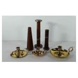Mixed group, includes three brass candle stock