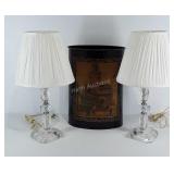 2 vanity lamps with shades and metal waste