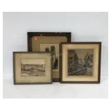 Wall art, three early prints, signed and numbered