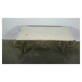 Bench, metal base, upholstered, needs cleaned