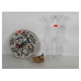 Bird thermometer and soap dish, and 18" glass