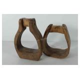 Two wooden stirrups, 7" and 8.5"