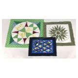 Three quilt topper panels, 16x12, 18x18 and 22x22