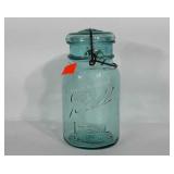 Blue tinted Ball Ideal jar with lid, pat. July