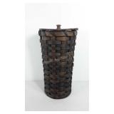 Wicker waste basket with lid, artist signed and