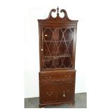 Corner curio, 80" tall, damage as shown, one