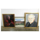 Framed art, a portrait on linen, a photo and an