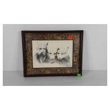 Print of fox pups, signed Louvier 1973, framed