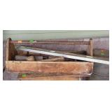 Carpenters Tote with contents, level, wood