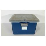 Plastic storage tote, latched lid, 12 x 15 x 11,
