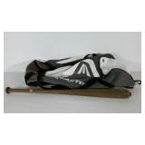 Unfinished turned wood bat and Easton gear bag