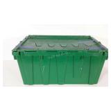 Green plastic tote with interlocking lid, 16 x 27