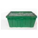 Plastic tote with interlocking lid, 17 x 27 x 13,