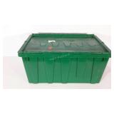 Green plastic tote with interlocking lid, 16 x 27