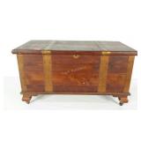 Wood storage trunk, metal wheels, 15 x 30 x 16,