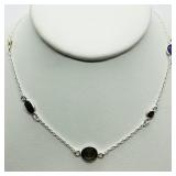 Silver Amethyst Garnet Citrine  Necklace,
