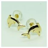 14K Yellow Gold Dolphin Earrings, Made in Canada,