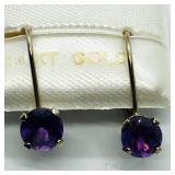 14K Yellow Gold Amethyst  Earrings, Made in