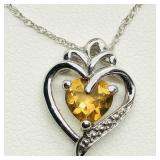 Silver Citrine Heart Shaped Necklace,