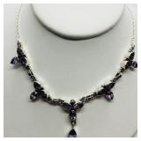 Silver Amethyst  Necklace (~weight 13.77g),