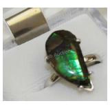 Silver Ammolite  Ring,   NOTE: stone is loose