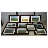 Ten matching frames with matting. One glass is