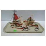 Decor- 6 wooden sailboats, and 1 lighthouse figure
